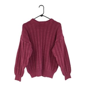 Vintage 90s Grunge Faded Red Chunky Knit Crew Neck Cozy Sweater